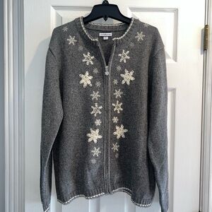 Croft & Barrow Charcoal Snowflake / Christmas Cardigan